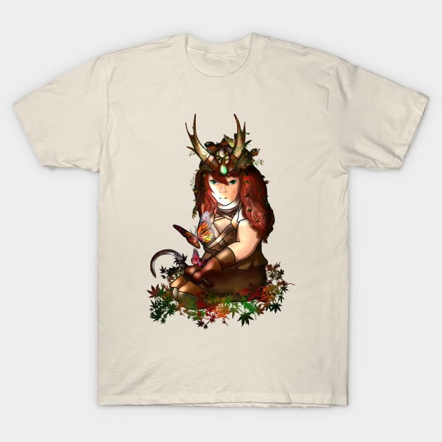 Druid dwarf girl with butterflies T-Shirt by cuisinecat